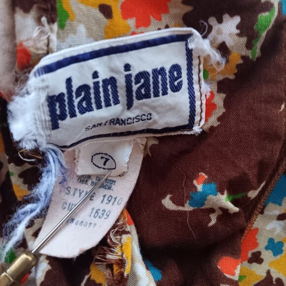 Vintage Dress sz 7 1970's Boho Plain Jane San Francisco Floral Puff Sleeve Belt - Picture 7 of 7